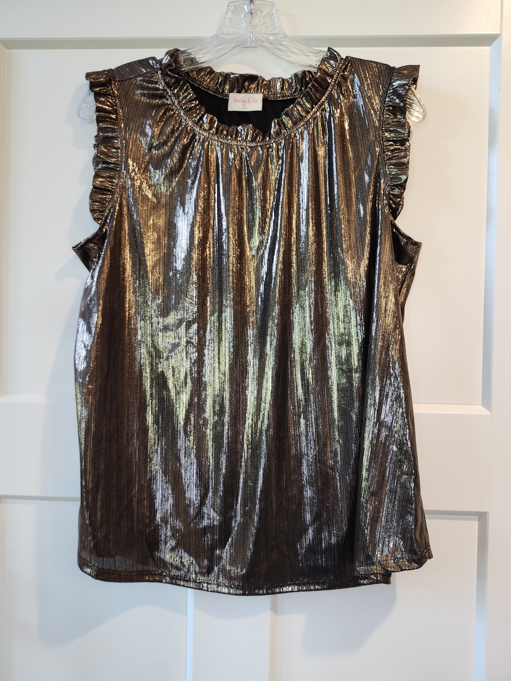 Ruffle-Trim Metallic Bronze Camisole Top